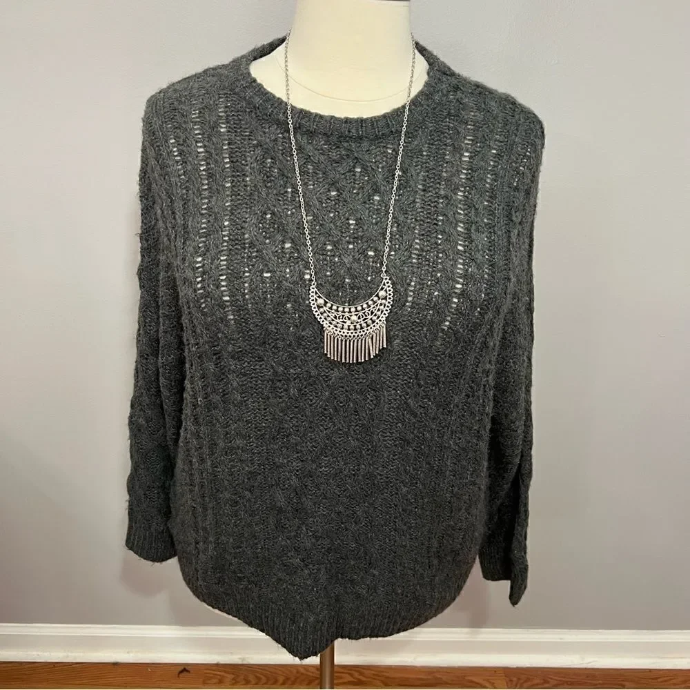 NWT Nordstrom Cali Be Charcoal Gray‎ Cable Knit Crew Neck Sweater - XL/1X